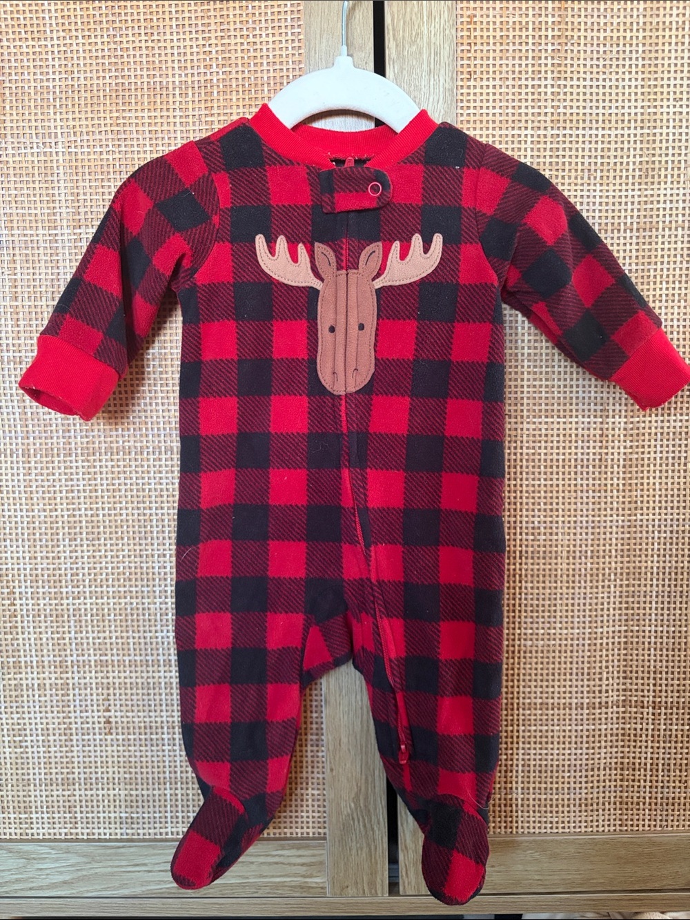 2/$5 Carters Buffalo Plaid Moose One-Piece Footed Pajamas for Kids